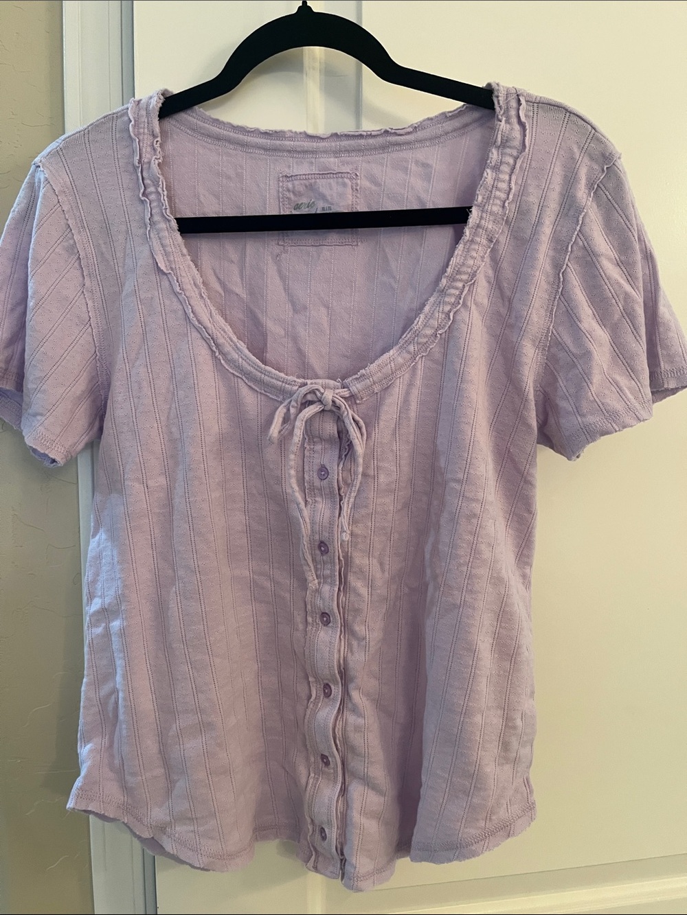 aerie Lavender Ribbed Button-Front Short Sleeve Top